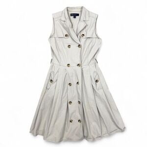 Vintage Anne Klein Tan Trench Shirt‎ Dress Tailored Women's 6 Sleeveless A Line